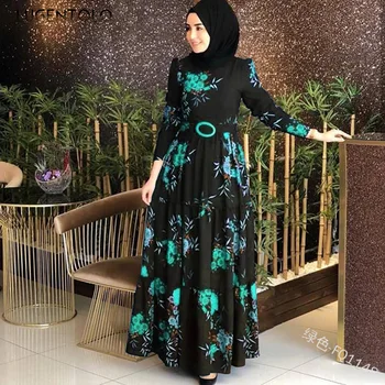 Lugentolo Ženy Dlhé Šaty Jeseň Fashion Eleganr Arabských Moslimských Kvet-kvetinový Vysoký Pás Plus Veľkosť 5XL Princezná Nové maxi Šaty
