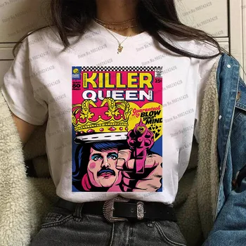 Estetické Freddie Mercury Sky ženy tričko Queen Kapela T-shirt Harajuku Osobný portrét Grafické tlač Tee Móde Rocková kapela Topy