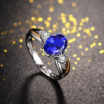 Caiyayinuo Luxusné Sapphire Krúžok pre Ženy Otvoriť, Upraviť Veľkosť s Oválny Modrý Drahokam 925 Silver Klasické Šperky Svadobný Dar