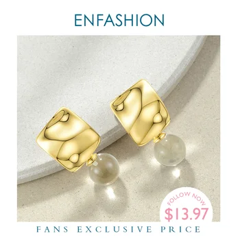 ENFASHION Pokrčené Metal Crystal Ball Drop Náušnice Pre Ženy, Zlatá Farba Geometrické Visieť Earings Módne Šperky 2020 EC191077