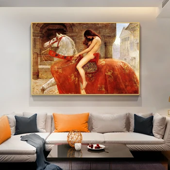 Lady Godiva John Kólia Nahá Žena Plátno Maľovaní Plagátov a Vytlačí Škandinávskych Stenu Pop Art Obraz pre obývacia Izba Dekor