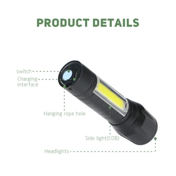 LED Baterka USB 2000L XPE KLASU Baterky Lampy Zoomovateľnom Klasu Pracovné Svetlo Penlight Lanterna Nabíjateľná