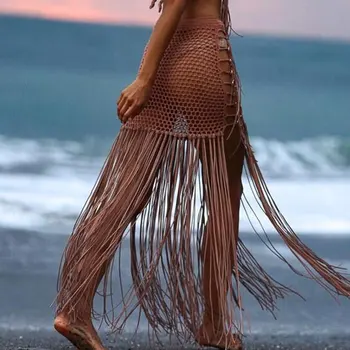 V-X Vysoký pás strapec plážové šaty ženy Ručne háčkované plavky kryt ups Duté z plavky ženy zakryť Pláž nosiť nové
