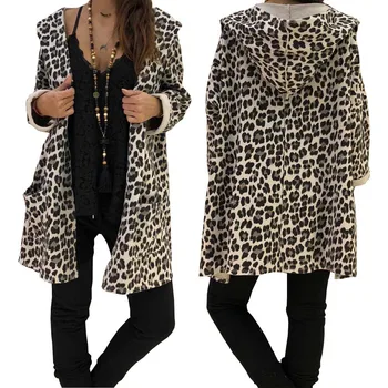 Ženy Tench Kabát Leopard Dlhá Srsť Zimné Oblečenie Móda Zips Windbreaker Ženy Cardigan
