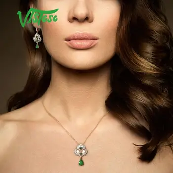 VISTOSO Zlaté Prívesky Pre Ženy Autentické 14K 585 Žlté Zlato Emerald Magic Čerstvej Vody Pearl Diamond Elegantné, Jemné Šperky