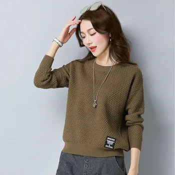 Klasické Jednofarebné Rebrovaný O-Krku Pletený Pulóver Ženy Kórejskej Veľkej Veľkosti Tenký Sveter Vintage Knitwear Topy Oblečenie Jeseň 2021