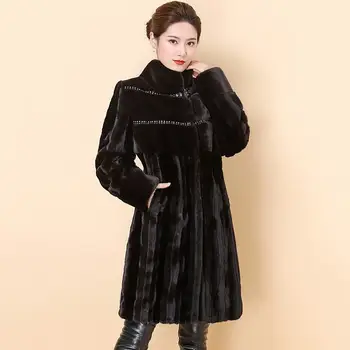 Ženy 2020 Zimné Umelú kožušinu Kabát Dlhý Prírodné Čierne Kožušinové Noriek Kabáty A Bundy Žena Teplé Mäkké Vintage Šaty Plus Veľkosti 6XL T92