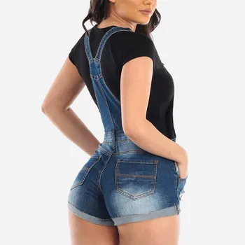 Krátke džínsové nohavice ženy Otvor Krátke jumpsuit vysoký pás ležérne džínsy playsuit umyté Salopette Popruhy 2020 letné džínsy romper
