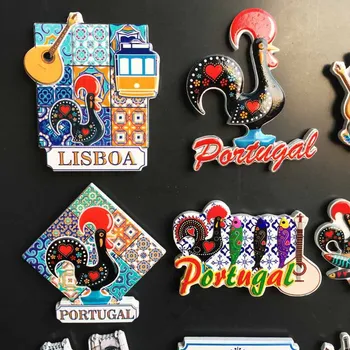 Portugalsko Orientačný Bod Symbol Kohút Cestovného Ruchu, Magnety Na Chladničku Suvenírov Lisabonskej Madeira Tramcar Gitara Maľované Chladnička Magnetické