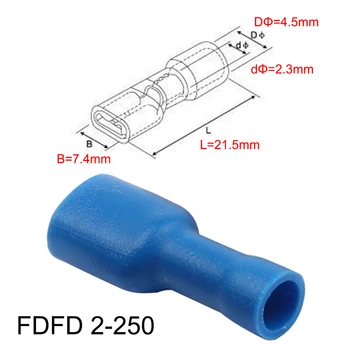FDFD2-250 Žena Izolované Elektrické Krimpovacie Terminálu na 1,5-2.5mm2 Konektory, Kábel, Vodič 100KS/Bal FDFD