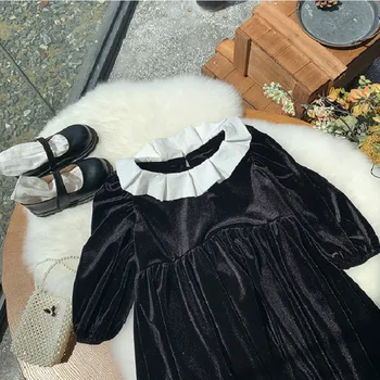 Mihkalev Čierna Farba, Dievčatá Jeseň Zamatové Šaty 2020 Deti Oblečenie Dievča Dlhý Rukáv Party Šaty Deti Vianočné Oblečenie