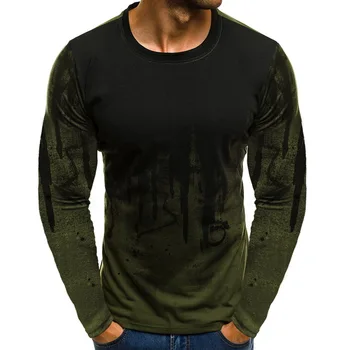 2019 Jar pánskej Módy Slim Fit T-shirt Zakrývanie Tlač O Krk Dlho puzdre Tričko Muž Základné Bežné Cvičenie Topy