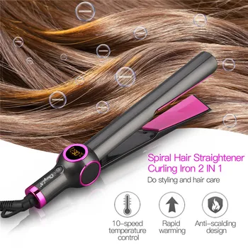 2 V 1 Špirála Hair Straightener Curler Ploché Železo Profesionálne Elektrické Zvlnením Vyrovnávaním kulmy na vlasy, LCD Displej Styler Nástroj