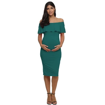 Prehrabať Zelená Mimo Ramenný Materskej Šaty Ženy Šaty Elegantné Tehotenstva Bodycon Šaty Dámske Oblečenie Fotografie Vestido