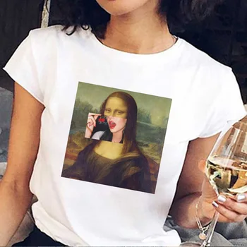 Mona Lisa žuvačka žuvačka T Shirt Ženy 2019 Lete Krátky Rukáv Vytlačené Tričko Zábava Harajuku Vintage Plus Veľkosť T-shirt