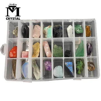 Dvadsať-štyri druhy Prírodný štrk crystal a hrubý kameň, Kremeň Rock Minerálne vzor Liečenie Reiki Zber drahokam