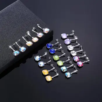 SILVERHOO S925 Mincový Striebro Elegantné Náušnice Pre Ženy Diamond Waterdrop Rakúsko Multicolor Crystal Drop Náušnice Jemné Šperky