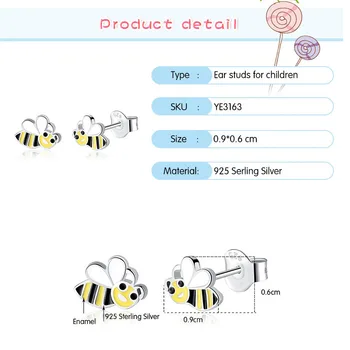 ELESHE 2019 Nové Jednoduché 925 Sterling Silver Žltá Smalt Hmyzu Honey Bee Malé Stud Náušnice pre Ženy, Dievčatá Módne Šperky