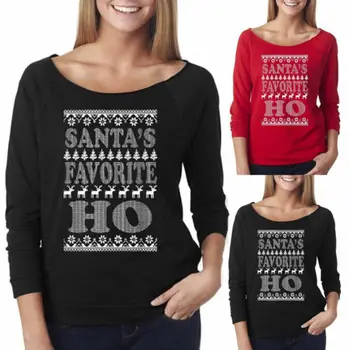 Ženy Dlhý Rukáv T-shirt Santa Obľúbený Ho Pulóver Bežné List Tlače O Krk Vianočné Tees Topy
