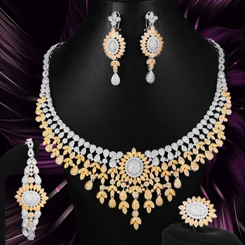 GODKI Bicolor 4Pcs Šperky Sady Afrických pre Ženy, Luxusné Svadobné Indické Šperky Set Cubic Zirconia Dubaj Svadobné Šperky Set 2020