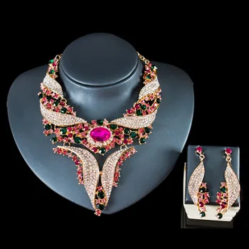 Luxusné Vintage Šperky Set Náhrdelníky Náušnice Maxi Ženy Veľké Nezávislá LACNÉ Vyhlásenie Collares F1025 s Kamienkami 5 Farieb
