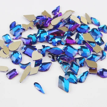 Plameň modrá Mix Tvar Nechtov umenie Drahokamu 100ks ploché späť Sopečné Crystal Kamienkami pre DIY Nechtov umelecké Dekorácie