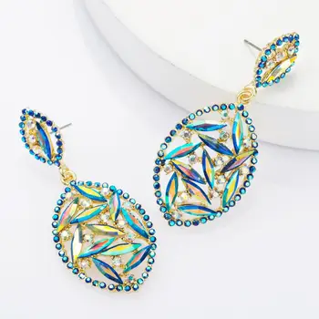 Dvacaman Luxusné Crystal Drop Náušnice pre Ženy Barokový Drahokamu Kvet Vyhlásenie Veľké Náušnice Vintage Svadobné Svadobné Šperky