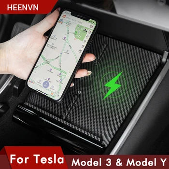 Heenvn Model3 Auto Bezdrôtová Nabíjačka Pre Tesla Model 3 Y USB Porty Rýchlo Nabíjačka Duálne Telefóny Príslušenstvo Uhlíka ABS Model Tri Nové