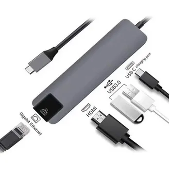 Typ-C adaptér USB HUB-C prepínač Plug and play, Multi-funkčný systém Windows HDMI port, RJ45 PD HD 4K plnenie Mac OS Mac Book Pro Káble