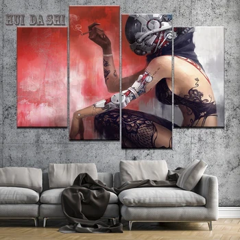Maliarske plátno robot cyborg s tetovaním 4 Kusy Múr Umenia Maľby Modulárny Tapety, Plagát, Tlač na obývacia izba Domova