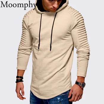 Moomphya Kapucňou streetwear Hoodies Pulóver Skladaný pruhovaný hip hop mužov mikina s kapucňou, Slim mužov kabát
