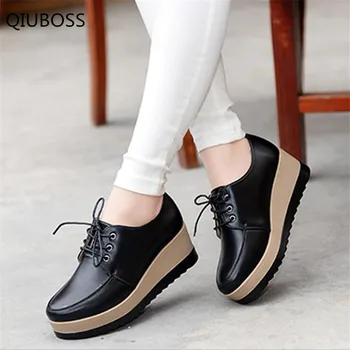 QIUBOSS topánky dámske Hrubé dno vyrobené z pravej kože ležérne módne topánky nepremokavé na platforme tenisky Q741