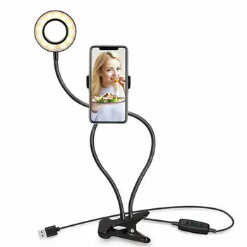 Selfie Flash Krúžok Svetlo + Mobilný Telefón Držiak na Statív 24 LED Fotoaparátu Dlhé Rameno USB Klip Na 10-Úroveň BrightnessClip pre Live Stream