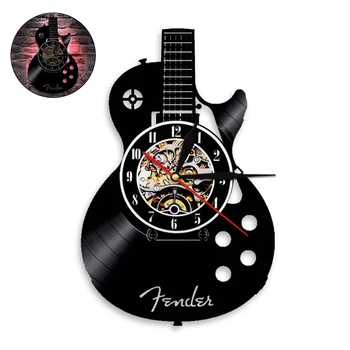 2021 Najnovšie Tvorivé DIY Hodiny Nástenné Akustická Gitara Hudobný Nástroj Tichý Vinyl Nástenné Hodiny Quartz Domov Bar Dekor