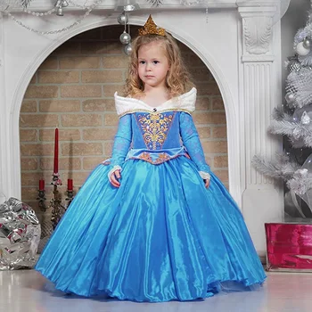 VOGUEON Dievčatá Aurora Princezná Šaty Popruhy Čipky Kvet Šípková Ruženka Cosplay Kostým Dieťa Vianoc Dlhá Lopta Party Oblečenie