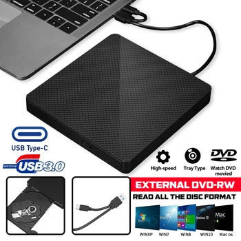 USB 3.0+Typ-c Externý DVD-RW CD Spisovateľ Jednotky Horák Čítačka, Prehrávač Optickej Mechaniky Pre Notebook, PC, dvd napaľovačka diskov dvd portatil