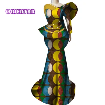 Elegantné Afriky Oblečenie pre Ženy Dashiki Bazin Riche Topy a Sukne 2 Ks Súpravy Dlhé Sukne Africkej Tlače Oblečenie WY3656