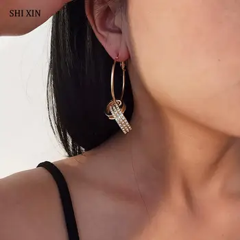SHIXIN Lesklé Drahokamu Kruhu Prívesok Hoop Náušnice pre Ženy Móda kórejský Crystal Okrúhle Náušnice 2020 Šperky Earing Dievčatá
