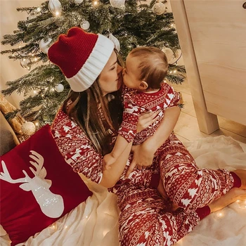 2020 Vianoce Rodine Zodpovedajúce Pyžamo Cartoon Elk Strom Snowflake Vytlačené Dospelých Dieťa Rodina Sleepwear Pj Nastavenie Vianočné Oblečenie