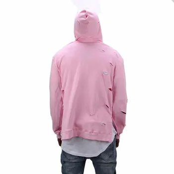 Hot predaj pánske hip hop ružová mikiny, mikiny mužov s otvorom hoodies muži móda zimné muž streetwear nový príchod
