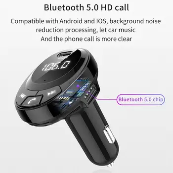 PD 18W Auta, FM Vysielačom Bluetooth 5.0 Transmiter Dual USB + Typ C Nabíjací Adaptér Pre Auto, Motocykel Cigaretový Zapaľovač