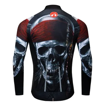 Muži Pirate Skull Zimné Thermal Fleece Cyklistický Dres S Dlhým Rukávom Oblečenie Jazda Na Bicykli Jersey Športové Tričko Maillot Ropa Ciclismo