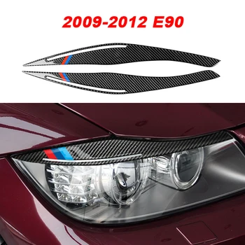 2 ks Uhlíkových Vlákien Predné Svetlomety Obočie, očné Viečka Auto Samolepky Pre BMW 3 E90 rad 2005-2012 m výkon príslušenstvo