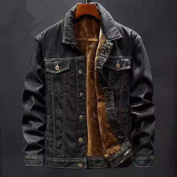2020 Zimné Nové Kovboj Bavlna Hrubé Teplé Oblečenie Móda jednofarebné pánske Bežné Denim Jacket Muž Denim Kabát Veľkosť S-5XL