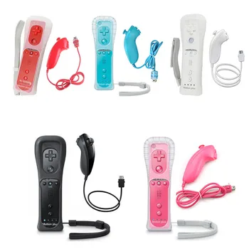 2v1 Bezdrôtový Diaľkový ovládač Pre Nintendo Wii Nunchuk Konzoly Vstavaný Motion Plus Ovládač Gamepad S Snímača Silikónové puzdro