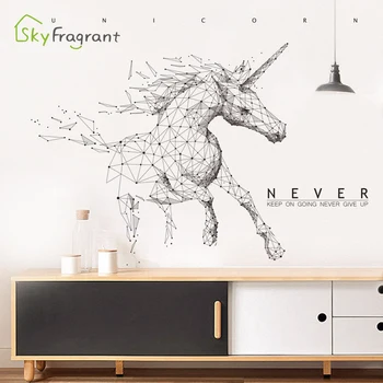 Kreatívne nálepky na stenu ako samolepiace osobnosti geometrické jednorožec kôň spálňa decor obývacia izba dekorácie domova nálepky