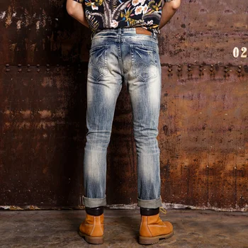 Americký Streetwear Módy Mužov Džínsy Retro Umyté Slim Fit Zničené Roztrhané Džínsy Škvrny Dizajnér Džínsové Nohavice Hip Hop Džínsy