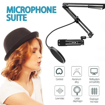 USB Mikrofón Nastaviť 192KHz/24Bit Microfone Cardioid Kondenzátora Podcast Mikrofón S Mute Audio Jack Nastaviteľné Pop Filter