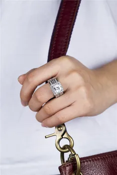 Svadobné Šperky 925 silver Námestie Klastra Zásnubné prstene pre Ženy 4ct SONA Diamond Architektúry Krúžok Simulované Platinum