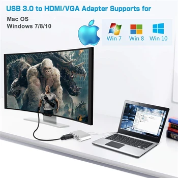 Nový 5 gb / S USB 3.0 na VGA Adaptér HDMI Mac OS USB HDMI VGA 1080P Video Graphics Converter pre Viaceré Monitor Windows 7/8/10